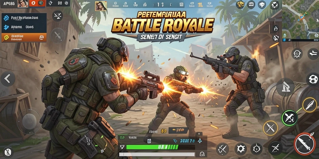 Tangkapan layar menampilkan aksi seru dalam gameplay Battle Royale.