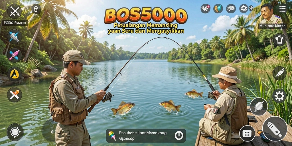 Screenshot gameplay BOS5000 menampilkan aksi memancing yang mendebarkan.