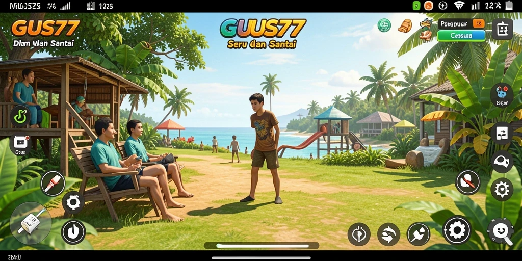 Tangkapan layar GUS77 menampilkan gameplay yang seru dan colorful.