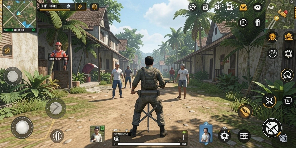 Menampilkan gameplay realistis HARAPJP dengan interaksi karakter.