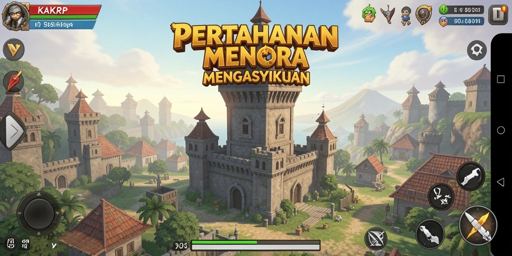 Tangkapan layar KAKRP menunjukkan aksi menara dalam permainan Tower Defense.