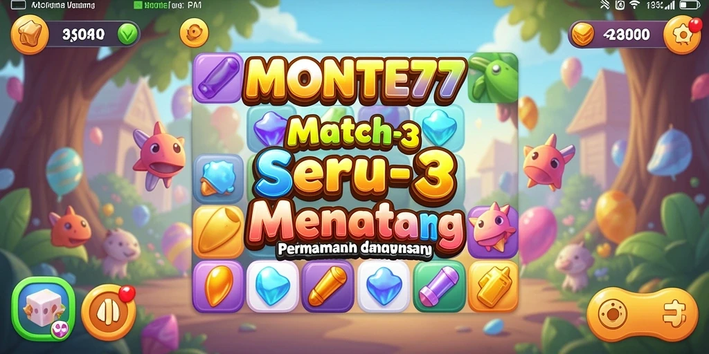 Gameplay seru dari MONTE77 dengan grafis menarik dan tantangan match-3.