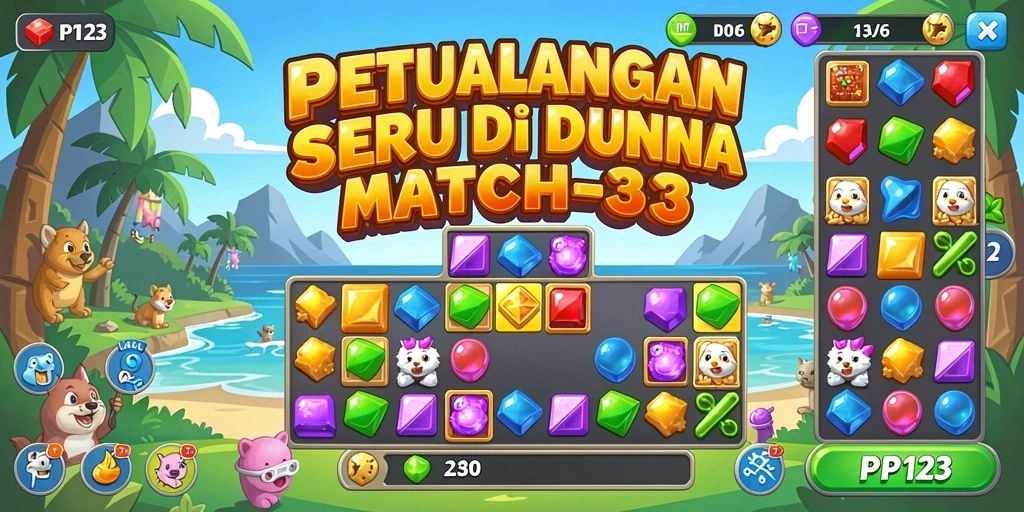 Tampilan gameplay PP123 yang cerah dan penuh warna.