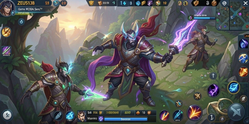 Screenshot gameplay ZEUS138, menunjukkan aksi seru dalam pertarungan MOBA.